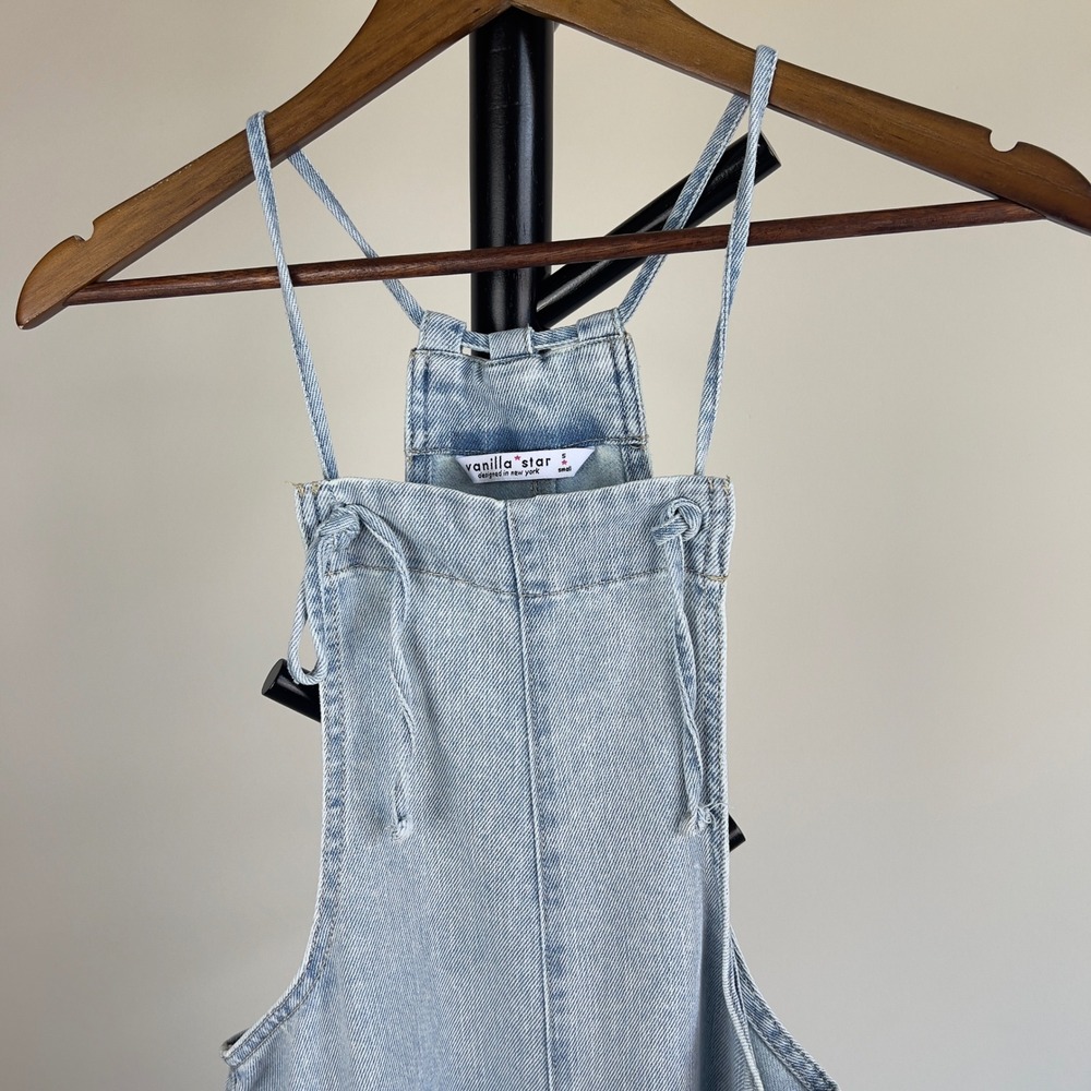 Vanilla Star Light Denim Wide Leg Jumpsuit Small 90s Y2K Streetwear Bib Overalls - Picture 9 of 16